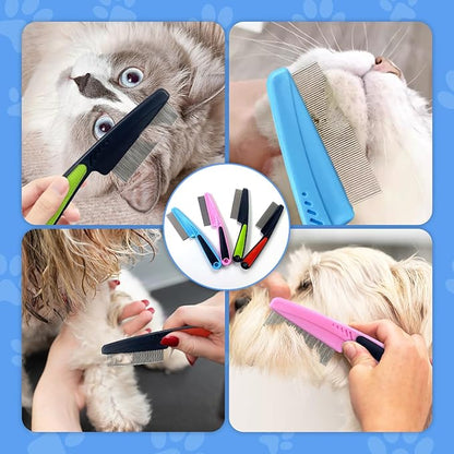 Flea Comb with Rubber Handle, 2025 Upgraded Fine Tooth Dandruff Comb for Dogs & Cats, Fine Tooth Dog Combs for Grooming (Pink)