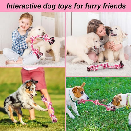 SZEE Dog Rope Toy, 14 in 3 Knots Chew Rope for Small Medium Dogs, Natural Cotton Pull Toy for Tug of War and Teeth Cleaning, Fits Valentine’s Day Vibe (Pink)