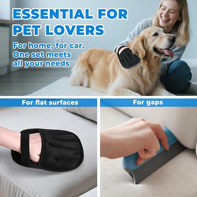 GRENTY Magic Brush Pet Hair Remover, Upgraded Five-Finger Electrostatic Pet Hair Removal Gloves, Dogs & Cats Pet Hair Removal Tools for Clothing, Carpet, Sofa Gaps, Car Seat