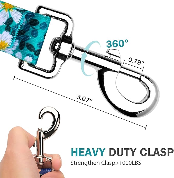 Hikiko Double Handle Dog Leash 6 Ft for Medium Large Dogs, Padded Traffic Handles Lead for Walking Training (Green Flower)