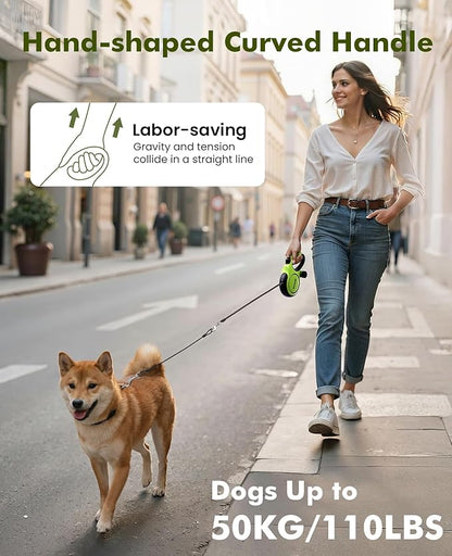 Pecute 16ft Retractable Dog Leash with 18'' Chew Proof Steel Cable for Power Chewers & Pullers, Heavy Duty Locking for Medium/Large Dogs 33lbs-110lbs, Anti-Tangle & Poop Bag Holder Included(Green)