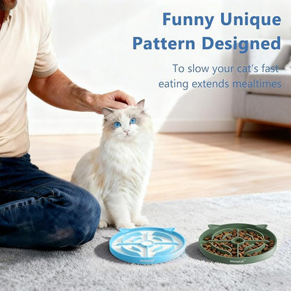MateeyLife 2 Pcs Silicone Slow Feeder Cat Bowl, Puzzle Feeder Cat Food Dish, Non-Slip Silicone Bowl for Cats, Suitable for Dry and Wet Foods, Kitty Bowls to Slow Down Eating, Prevent Overeating