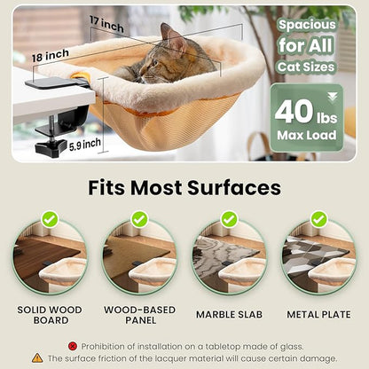 Cat Desk Bed - One-Click Folding,Sunken Design & Space-Saving Semi-Circular Cat Bed, Soft Faux Rabbit Fur Material, Suitable for Various Desktops-Maximum Hold Up to 40lb