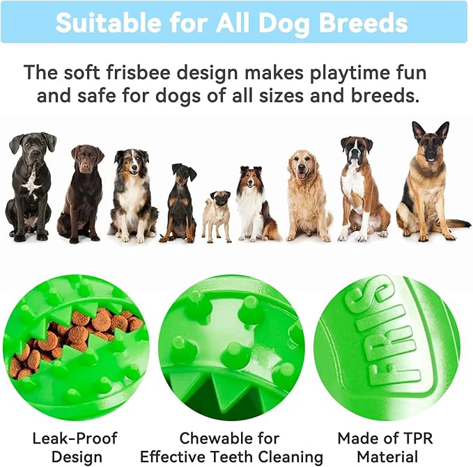 2Pcs Dog Frisbee with Treat Holes,8'' Soft TPR Flying Disc Chew Toy for Dogs, Treat Dispensing Fetch Toy for Outdoor Play & Exercise, Stress Relief Dog Toy(Purple ×1 + Green ×1)