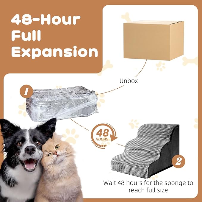 Makigued Dog Stairs for Small Dogs and Cats, 16" H 3 Steps Pet Steps Ramp for High Bed, Couch, Sofa, Waterproof Pet Stairs with Removable Washable Cover, Non-Slip Bottom, Dark Gray