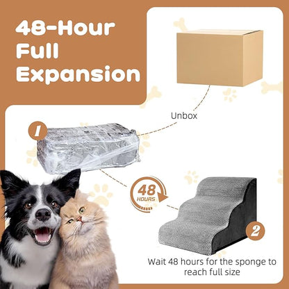 Makigued Dog Stairs for Small Dogs and Cats, 16" H 3 Steps Pet Steps Ramp for High Bed, Couch, Sofa, Waterproof Pet Stairs with Removable Washable Cover, Non-Slip Bottom, Dark Gray