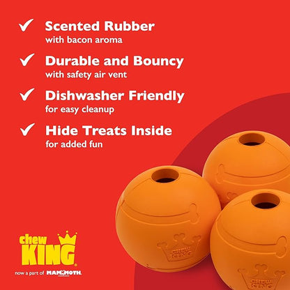 Chew King Dog 2.5 Inch Bacon Flavor Rubber Balls 3 Pack Large Breeds