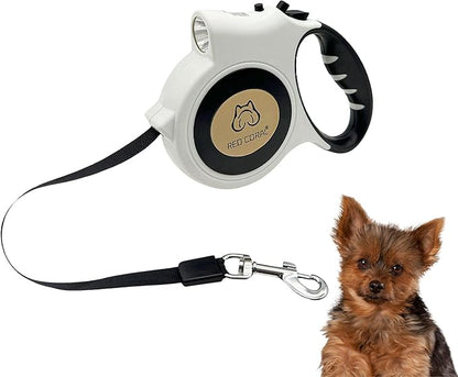 Led Light Retractable Dog Leash for Small to Medium Dogs – Extends Up to 16ft for Night Walks (White)