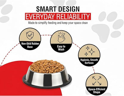 Loving Pets Stainless Steel Non-Tip Dog Bowl – Heavy Duty No Spill Dog Bowl with Removable Rubber Base – Durable, Non-Skid Stainless Steel Dog Food Bowl & Dog Water