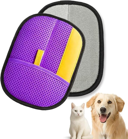 Pet Hair Removal Glove - Electrostatic Reusable Magic Brush Glove for Dog & Cat Hair Remover Glove on Sofa, Car Seats, Clothes & Bedding(Purple)