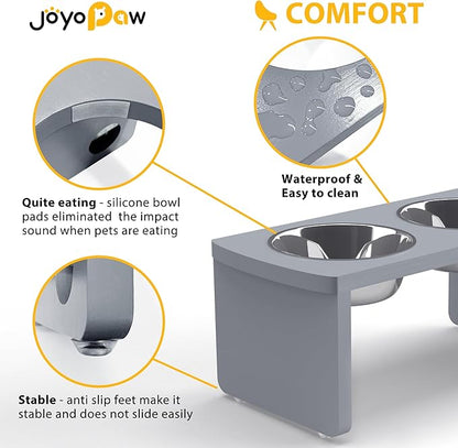 Elevated Dog Bowls, Bamboo Raised Dog Bowl for Medium Dogs, with 2 Stainless Steel Bowls (7'' Tall-40 oz Bowl, Grey)