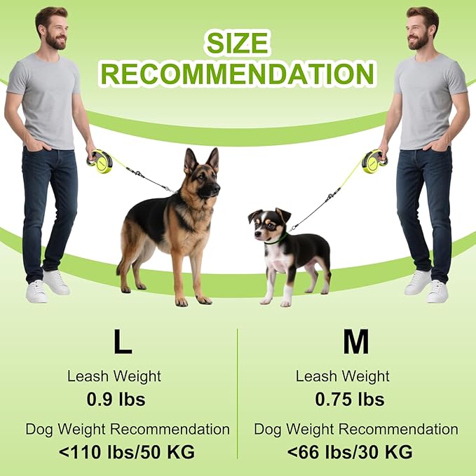 Upgraded Retractable Dog Leash 16.4ft' - Heavy Duty Reflective Retractable Leash with Anti-Slip Soft Grip - Detachable Poop Bag and Chew Proof Cable Included Small Medium Large Dogs up to 66 lbs