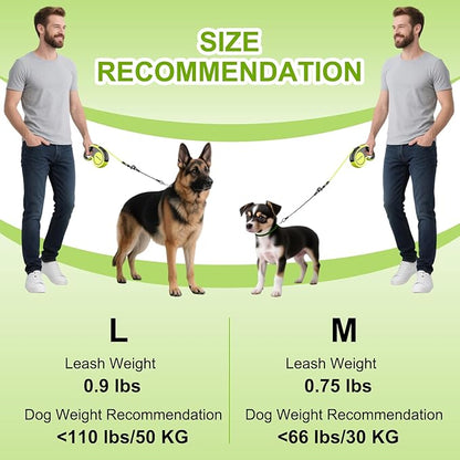 Upgraded Retractable Dog Leash 16.4ft' - Heavy Duty Reflective Retractable Leash with Anti-Slip Soft Grip - Detachable Poop Bag and Chew Proof Cable Included Small Medium Large Dogs up to 66 lbs