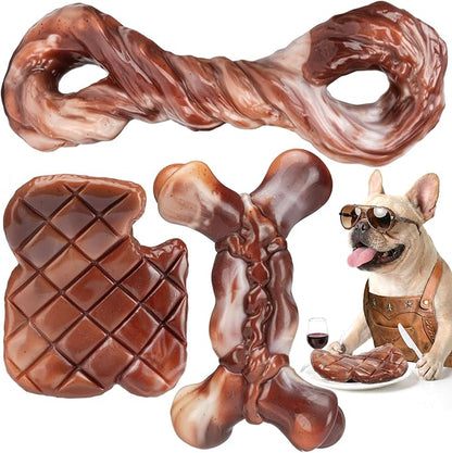 Tough Dog Toys for Aggressive Chewers: 3 Pack Indestructible Dog Chew Toys for Medium Large Dogs, Nylon Chew Toys to Keep Them Busy, Bacon Flavor, Gifts for Dogs