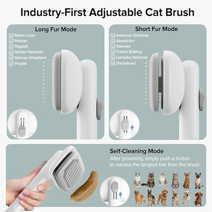 Cat Brush for Shedding, 2 Pcs Industry-First Adjustable Cat Brushes for Indoor Cats, Self-Cleaning Slicker brush, 264 Skin-Friendly Needles for Long or Short Haired Dogs, Perfect for Deshedding