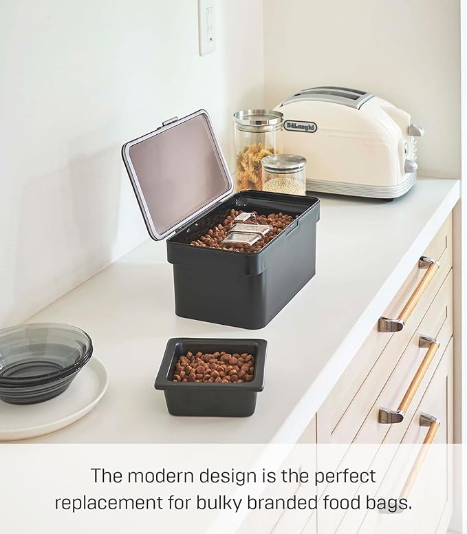 YAMAZAKI Home Tower Airtight Pet Food Storage Container - Cat And Dog Food Holder Bin With Transparent Lid And Handle - Small - Polypropylene - 0.8 Gallons, 3 Liters