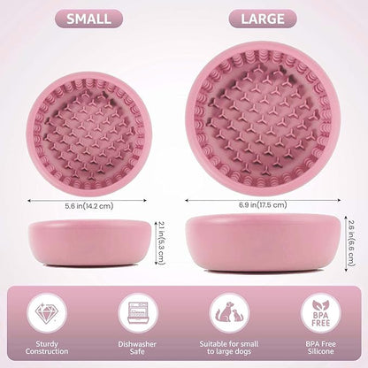 Dog Lick Bowl, ZOURYNUA Non-Slip Slow Feeder Dog Bowls, Enrichment Licking Mat for Distraction, Anxiety Relief Treat Dispenser Freezer, BPA Free Silicone & Dishwasher Safe (Pink, Small)