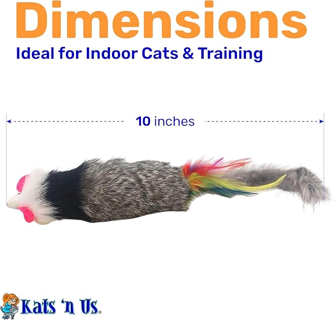 Kats'N Us Dat Darn Ferret with Feathers Real Rabbit Fur Cat Toy- Furry Cat Toys, Cat Stuffed Animal, Cat Entertainment for Indoor Cats and Kittens, Interactive Cat Toys - 10 Inches