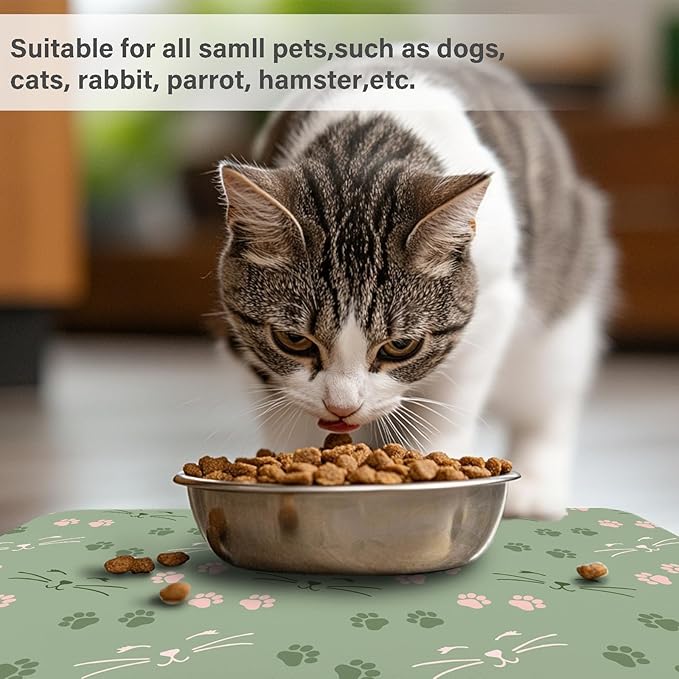 Patterned Cat & Dog Bowl Mat for Food and Water, 12"×20" Quick Dry Absorbent Pet Feeding Mat, Eco-Friendly Dog Placemat