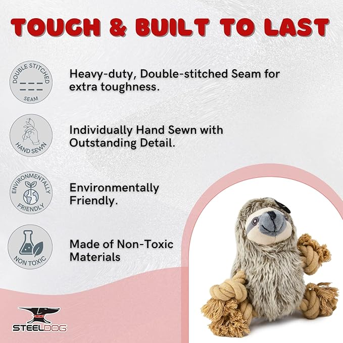 Steel Dog Roper Meerkat, Plush Dog Toy with Knotted Rope Hands and Feet, Dog Chew Toys for Small, Medium, Large Breed