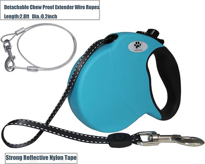 16ft Retractable Dog Leash for Large Breed Dogs up to 110 lbs with a Detachable Chew Proof Extender Wire Ropes (Blue L)