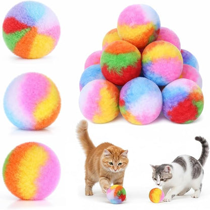 30 Pcs Soft Plush Cat Ball, 1.8 inch Rainbow Colorful Kitty Fuzzy Puff Pom Pom Balls Fun Kitten Quiet Play Kicker Exercise Chasing Toys for Pet Interactive