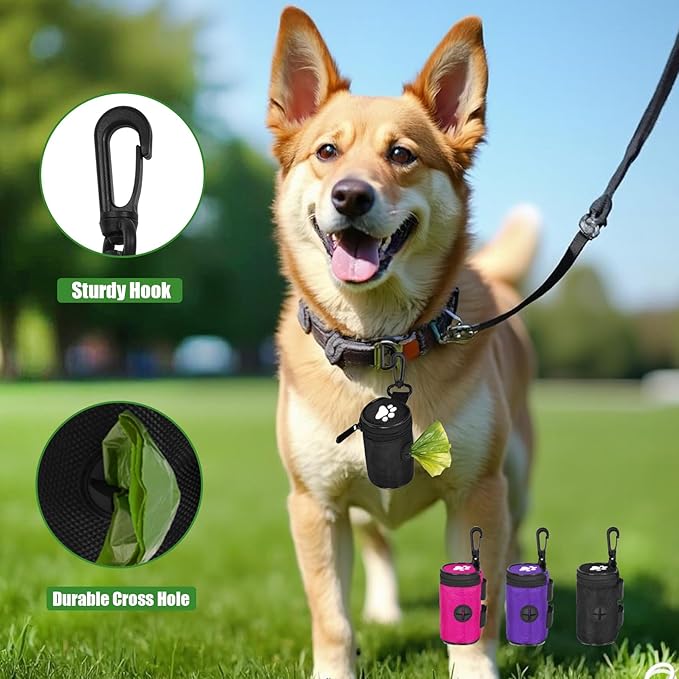 Dog Waste Bag Dispenser Pet Poop Bags Holder for Doggie Waste Bags Dispensers Soft Fabric Zipper Small Doggy Puppy Pouch for Leash Accessory Attachment with Carrier,Paw Print, No-XYBbk