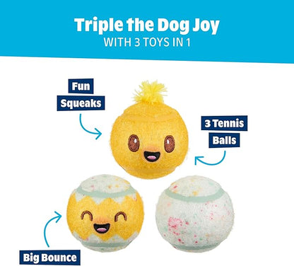 Barkbox Play Hatch Rubber Tennis Balls for Dogs & Puppies | Trio of Squeaky Fetch Balls for Bounce, Chase & Play | Durable, Engaging & Fun for Playful Pups