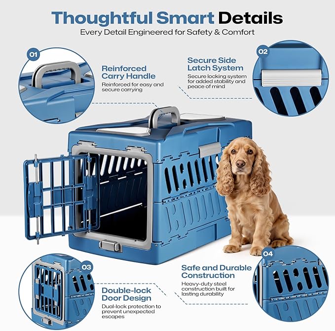 Collapsible Pet Carrier for Small Dogs & Cats - 3-Second Fold Portable Pet Travel Crate, Durable PP Material, Ventilated Design, Double-Sided Door, Foldable Pet Kennel for Car/Outdoor/Home