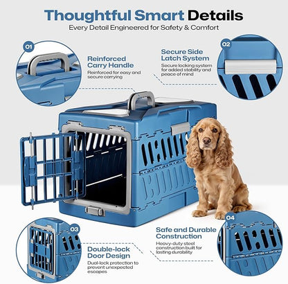 Collapsible Pet Carrier for Small Dogs & Cats - 3-Second Fold Portable Pet Travel Crate, Durable PP Material, Ventilated Design, Double-Sided Door, Foldable Pet Kennel for Car/Outdoor/Home