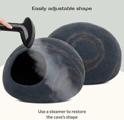 MEOWFIA Cat Cave – Premium Felt Cat Bed for Indoor Cats, Handmade Merino Wool (Slate Grey, Medium)
