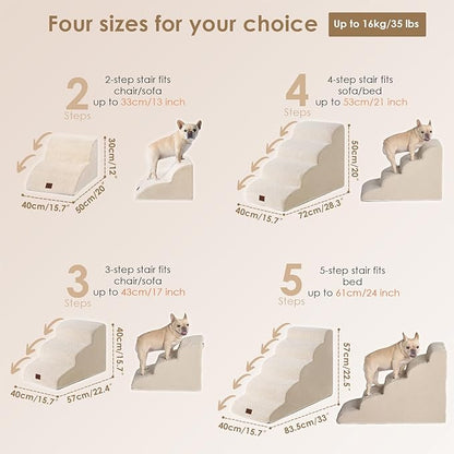EHEYCIGA Curved Dog Stairs Ramp for Small Dogs 15.7" H, 3-Step Dog Steps for Couch Sofa and Chair, Pet Stairs for Cats, Non-Slip Balanced Pet Steps Indoor, Beige