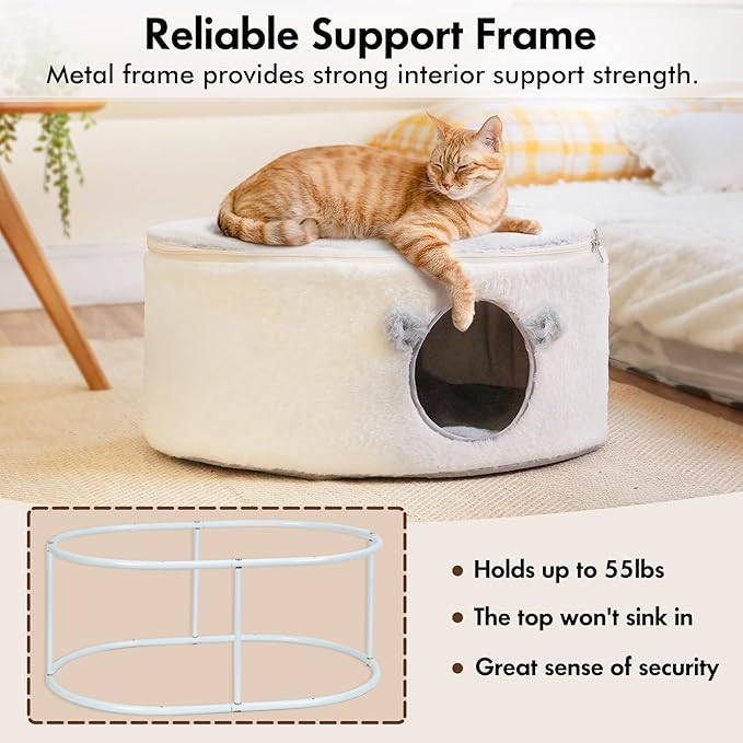 Cat Bed for Indoor Cats, Fluffy Large Enclosed Cat House Cave Pet Bed Hammock with Removable Washable Cover for Sleeping Cats, Kittens, Small Dog, Oval Hideaway