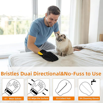 Pet Hair Removal Glove for Cats & Dogs, Patented Adjustable Strap, Reusable Five-Finger Grooming Glove with Secure Non-Slip Fit for Couch, Carpet, Clothing & Car Seat