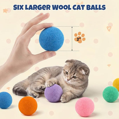 Wool Cat Balls 6 Pack, 100% New Zealand Handmade Wool Felt Cat Toys Balls 2 Inches, Kitten Toys Cats for Indoor Play & Exercise (6 Pack,Multicolor)