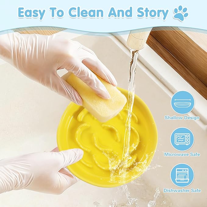 Raised Slow Feeder Cat Bowl, Ceramic Elevated Cats Food Bowl Small Cats Slow Feeder, Cute Cat Dish for Anti Vomiting for Dry and Wet Food (Yellow, 6 Inch)