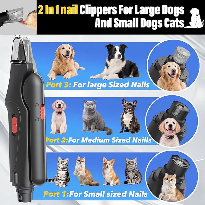 2-in-1 Cat Nail Clippers & Dog Nail Clippers Trimmers for Large Medium Small Dogs Cats Claw Trimmer Quick Sensor and Safety Guard USB Rechargeable with 2 LED Lights Dogs Nail Trimmer