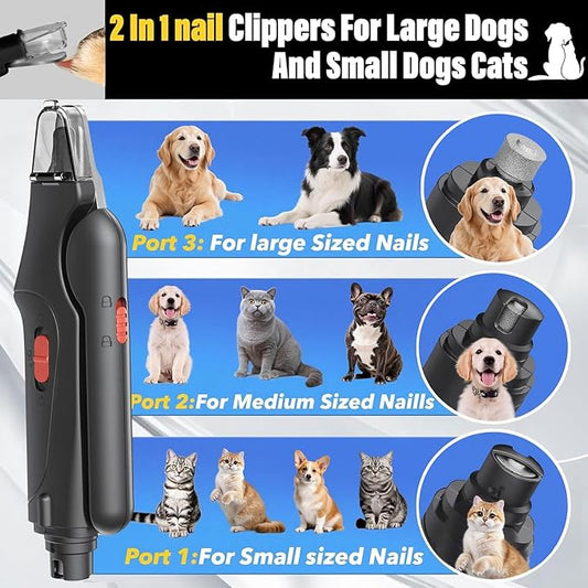 2-in-1 Cat Nail Clippers & Dog Nail Clippers Trimmers for Large Medium Small Dogs Cats Claw Trimmer Quick Sensor and Safety Guard USB Rechargeable with 2 LED Lights Dogs Nail Trimmer