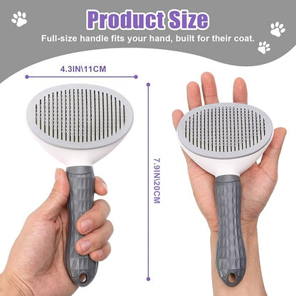 Self Cleaning Slicker Brush, Dog Cat Bunny Pet Grooming Shedding Brush - Easy to Remove Loose Undercoat, Pet Massaging Tool Suitable for Pets with Long or Short Hair (Gray)