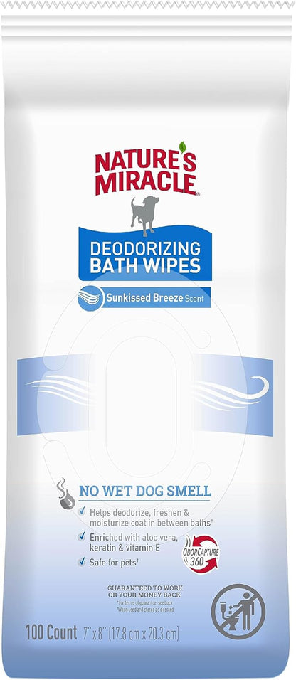 Nature's Miracle Deodorizing Bath Wipes Sunkissed Breeze Scent, 100 ct