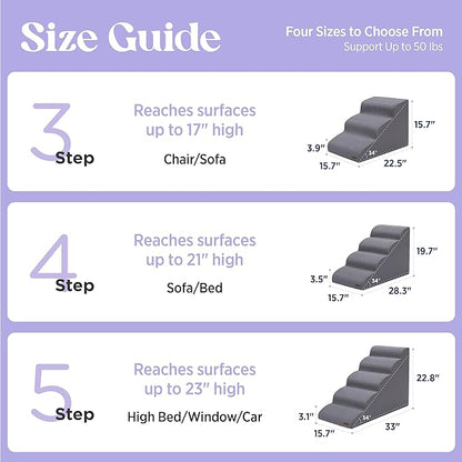 Lesure Dog Stairs for Small Dogs Pet Steps Ramp for High Bed and Couch with CertiPUR-US Certified Foam with Non-Slip Bottom, Grey, 4 Steps