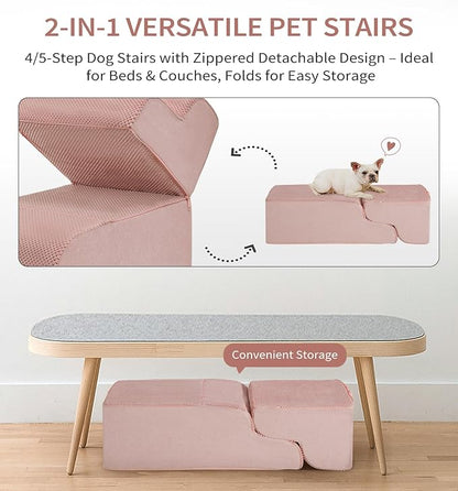 Made4Pets Dog Stairs Ramp for Small Dogs 15.7" H, 3-Step Dog Steps for Bed Couch Sofa and Chair, 35D Foam Pet Steps for Small Dogs and Cats, Non-Slip Bottom Pet Stairs, Pink