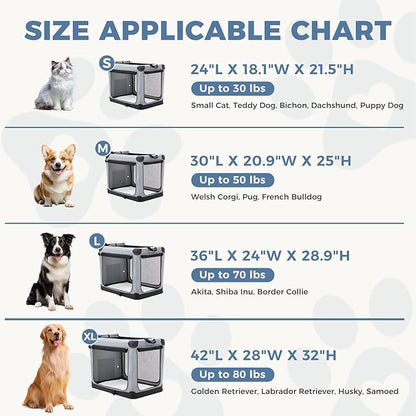 DUMOS Dog Crate 30 Inch Travel Cat Pet Carrier for Small Medium, Portable Foldable Soft Pet Crate with Storage Bag & Washable Pad for Indoor Outdoor Dog Kennel Carrier (M-50lbs, Grey)