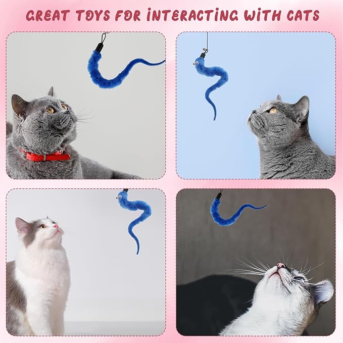 Vin Beauty 12 Pcs Cat Worm Toy Refills Cat Toys Wand Replacement Cat Wand Refills Worm Teaser with Bells Cat Wand Attachments Worm Toy Cat Accessories for Bored Indoor Cats Kitten