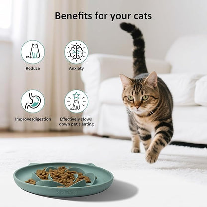 Slow Feeder Cat Bowl 2 Packs, Durable Anti-Gulping Cat Food Bowl for Healthy Digestion, Easy to Clean for Wet/Dry Food (Cyan+Yellow)