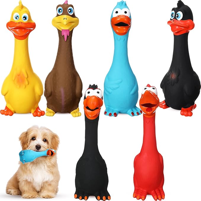 6 Pcs Latex Chicken Squeaky Dog Toys 7-8" Soft Rubber Duck Dog Chew Toy Screaming Standing Stick for Puppy Small Medium Pet Day Gifts Interactive Play Fetch Prank(Cute Style)