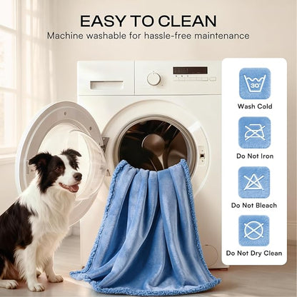 Luciphia Waterproof Pet Blanket, Liquid Pee Proof Dog Blanket for Sofa Bed Couch, Reversible Sherpa Fleece Furniture Protector Cover for Small Medium Large Dogs Cats, Navy Blue Large（65" x 57"）
