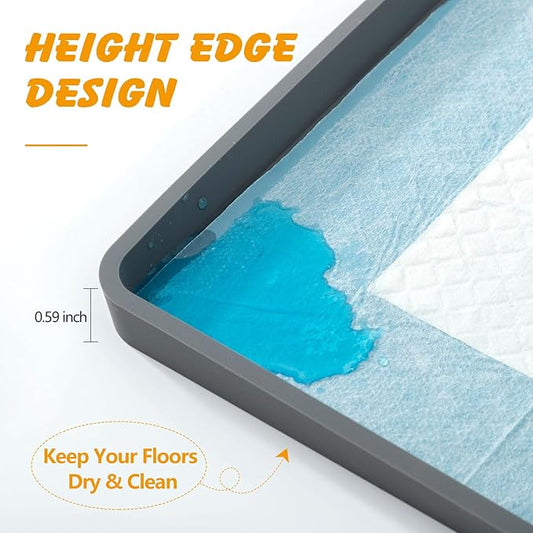Silicone Dog Pee Pad Holder for Standard 24x24 in Pads, Non-Slip Leak-Proof Puppy Pad Tray, Portable Puppy Training Mat with Raised Edges for Floor Protection, Easy to Clean