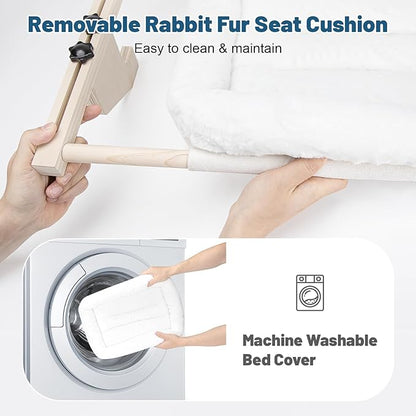 Cat Sill Window Perch - 100% Natural Pine Frame, Soft Rabbit Fur Cushion, Tool-Free Adjustment, Supports 50 lbs (Large-White)