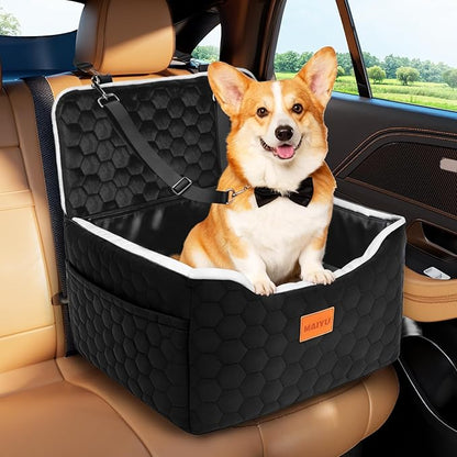 Dog Car Seat for Small Medium Dogs Under 35lbs - Dog Booster Car Seat with Adjustable Straps,Elevated Detachable Washable Pet Travel Cat Bed with Storage Pockets,2 Safety Belts (Black)